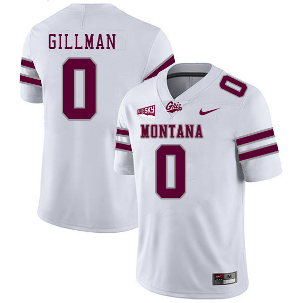 Montana Grizzlies #0 Monte Gillman College Football Jerseys Stitched Sale-White